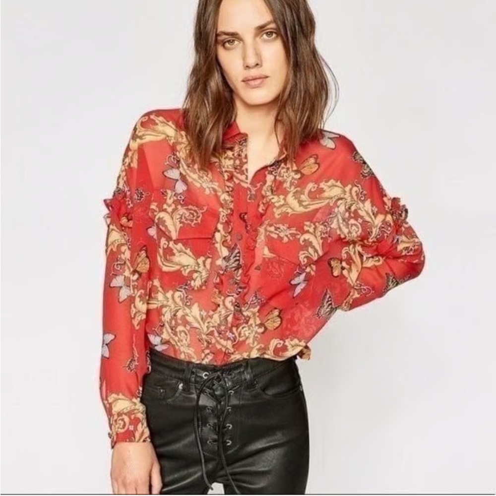 The Kooples Red Floral Blouse